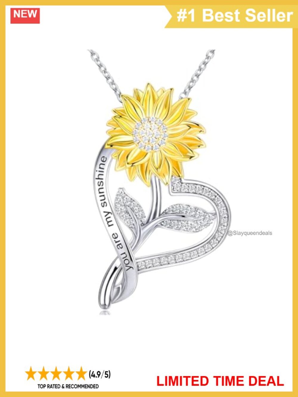 925 Sterling Silver Sunflower Heart Pendant Necklace